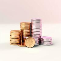 AI GENERATION stack of coins. Pastel background. 3D rendering. Financial and investment business concepts photo