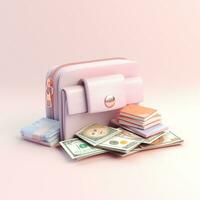 AI GENERATION stack of dollars. Pastel background. 3D rendering. Financial and investment business concepts photo