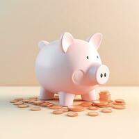 AI GENERATION piggy bank. Pastel background. 3D rendering. Financial and investment business concepts photo
