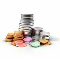 AI GENERATION stack of coins. Pastel background. 3D rendering. Financial and investment business concepts photo