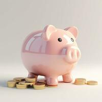 AI GENERATION piggy bank. Pastel background. 3D rendering. Financial and investment business concepts photo