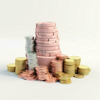 AI GENERATION stack of coins. Pastel background. 3D rendering. Financial and investment business concepts photo