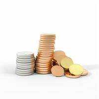 AI GENERATION stack of coins. Pastel background. 3D rendering. Financial and investment business concepts photo