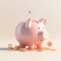 AI GENERATION piggy bank. Pastel background. 3D rendering. Financial and investment business concepts photo