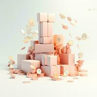 AI GENERATION stack of coins. Pastel background. 3D rendering. Financial and investment business concepts photo