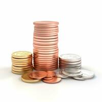 AI GENERATION stack of coins. Pastel background. 3D rendering. Financial and investment business concepts photo
