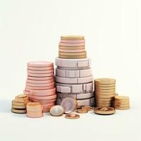 AI GENERATION stack of coins. Pastel background. 3D rendering. Financial and investment business concepts photo