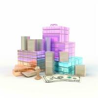 AI GENERATION stack of coins. Pastel background. 3D rendering. Financial and investment business concepts photo