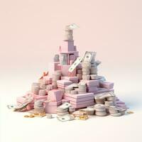 AI GENERATION stack of dollars. Pastel background. 3D rendering. Financial and investment business concepts photo