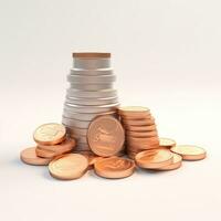 AI GENERATION stack of coins. Pastel background. 3D rendering. Financial and investment business concepts photo