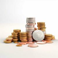 AI GENERATION stack of coins. Pastel background. 3D rendering. Financial and investment business concepts photo