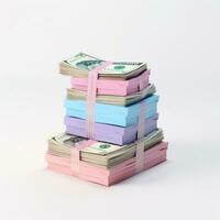 AI GENERATION stack of dollars. Pastel background. 3D rendering. Financial and investment business concepts photo