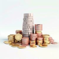AI GENERATION stack of coins. Pastel background. 3D rendering. Financial and investment business concepts photo