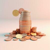 AI GENERATION stack of coins. Pastel background. 3D rendering. Financial and investment business concepts photo