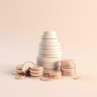 AI GENERATION stack of coins. Pastel background. 3D rendering. Financial and investment business concepts photo