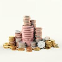AI GENERATION stack of coins. Pastel background. 3D rendering. Financial and investment business concepts photo