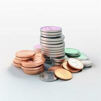 AI GENERATION stack of coins. Pastel background. 3D rendering. Financial and investment business concepts photo