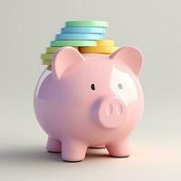 AI GENERATION piggy bank. Pastel background. 3D rendering. Financial and investment business concepts photo