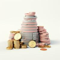 AI GENERATION stack of coins. Pastel background. 3D rendering. Financial and investment business concepts photo