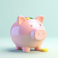 AI GENERATION piggy bank. Pastel background. 3D rendering. Financial and investment business concepts photo