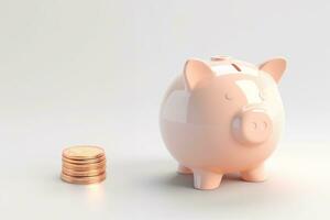 AI GENERATION piggy bank. Pastel background. 3D rendering. Financial and investment business concepts photo