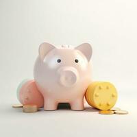 AI GENERATION piggy bank. Pastel background. 3D rendering. Financial and investment business concepts photo