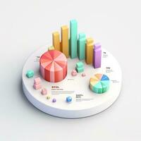 Ai generation 3d isometric business statistics, pie chart and graph. Financial and investment concepts photo