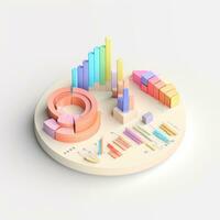 Ai generation 3d isometric business statistics, pie chart and graph. Financial and investment concepts photo