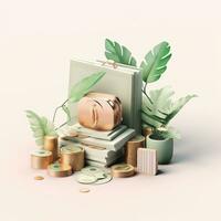 AI generation money tree and coins. Financial and investment concepts photo