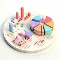 Ai generation 3d isometric business statistics, pie chart and graph. Financial and investment concepts photo