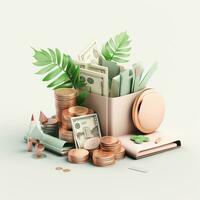 AI generation money tree and coins. Financial and investment concepts photo