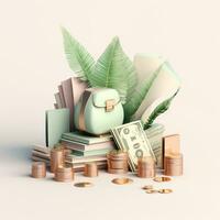 AI generation money tree and coins. Financial and investment concepts photo