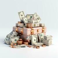 AI GENERATION stack of dollars. Pastel background. 3D rendering. Financial and investment business concepts photo