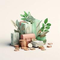AI generation money tree and coins. Financial and investment concepts photo