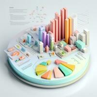 Ai generation 3d isometric business statistics, pie chart and graph. Financial and investment concepts photo