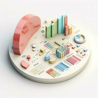 Ai generation 3d isometric business statistics, pie chart and graph. Financial and investment concepts photo