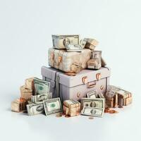 AI GENERATION stack of dollars. Pastel background. 3D rendering. Financial and investment business concepts photo