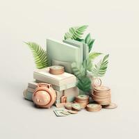 AI generation money tree and coins. Financial and investment concepts photo