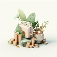 AI generation money tree and coins. Financial and investment concepts photo