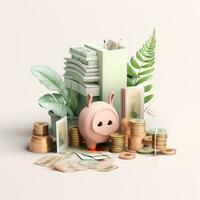 AI generation money tree and coins. Financial and investment concepts photo