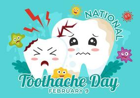 National Toothache Day Vector Illustration on February 9 for Dental Hygiene so as not to Cause Pain from Germs or Bacteria in Flat Background