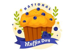 National Muffin Day Vector Illustration on February 20th with Chocolate Chip Food Classic Muffins Delicious in Flat Cartoon Illustration