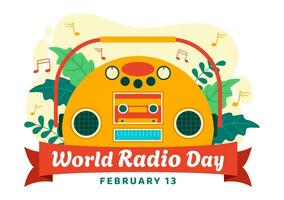 World Radio Day Vector Illustration on 13 February for Communication Media Used and Listening Audience in Flat Cartoon Background Design