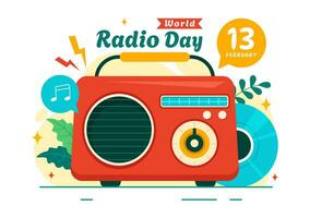 World Radio Day Vector Illustration on 13 February for Communication Media Used and Listening Audience in Flat Cartoon Background Design