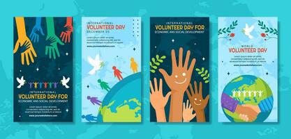 Volunteer Day for Economic and Social Development Social Media Stories Flat Cartoon Hand Drawn Templates Background Illustration vector