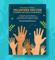 Volunteer Day for Economic and Social Development Vertical Poster Flat Cartoon Hand Drawn Templates Background Illustration vector