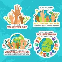 voluntario día para económico y social desarrollo etiqueta plano dibujos animados mano dibujado plantillas antecedentes ilustración vector