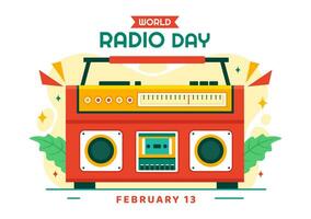 World Radio Day Vector Illustration on 13 February for Communication Media Used and Listening Audience in Flat Cartoon Background Design