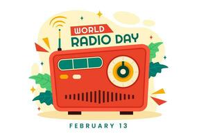 World Radio Day Vector Illustration on 13 February for Communication Media Used and Listening Audience in Flat Cartoon Background Design