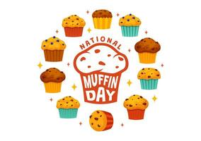 National Muffin Day Vector Illustration on February 20th with Chocolate Chip Food Classic Muffins Delicious in Flat Cartoon Illustration